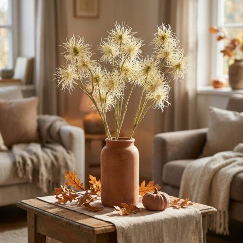 Xanthium flor artificial crema decoración otoño 6 flores 80cm 3ud | Floristik24.es