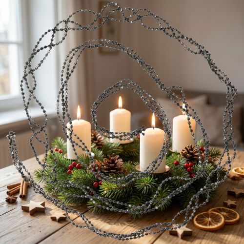 Guirnalda de perlas para árbol de Navidad Gris 275cm | Floristik24.es