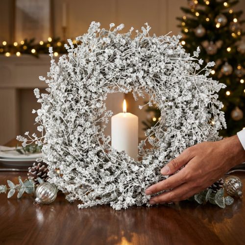 Corona navideña de flores secas blancas, de lino, Ø34cm | Floristik24.es