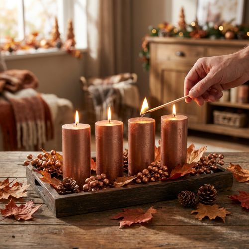Velas de pilar de color sólido, cobre metálico, decorativas, 50×100 mm, juego de 4 | Floristik24.es