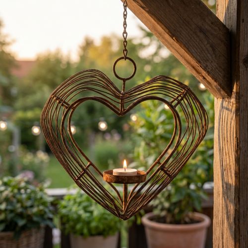 Soporte para velas de té decoración colgante de metal decoración de óxido corazón 22×7×20cm | Floristik24.es
