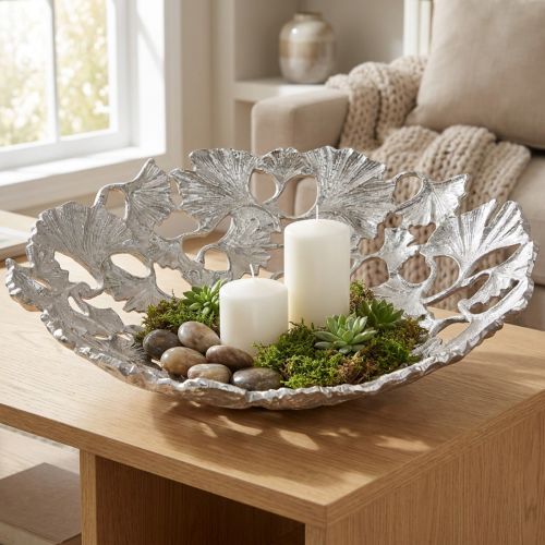 Artículo Cuenco decorativo plateado Gingko bowl metal Ø43cm H11cm