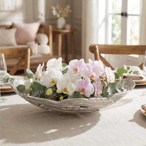 Artículo Cuenco decorativo cuenco de metal plateado plumas Ø37cm H9cm