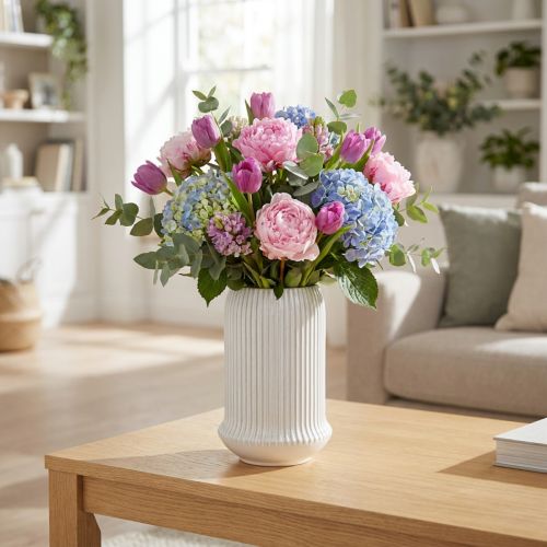 Florero de cerámica con ranuras Florero de cerámica blanca Ø13cm H20cm | Floristik24.es