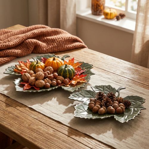 Cuenco decorativo hojas de otoño decorativas de metal Ø33/40cm juego de 2 | Floristik24.es