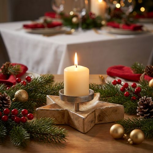Candelero, decoración de mesa Navidad, candelero estrella H7cm Ø20cm/6.5cm | Floristik24.es