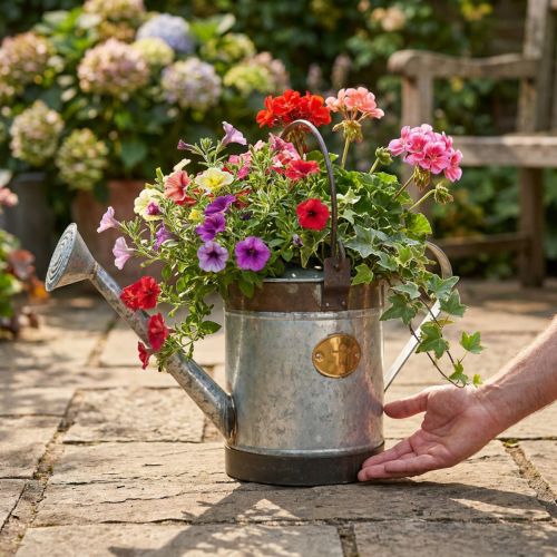 Regadera de metal decorativa de diseño retro, jardinera colgante vintage de 58 x 23 x 32 cm, cubo para plantas nostálgico. | Floristik24.es