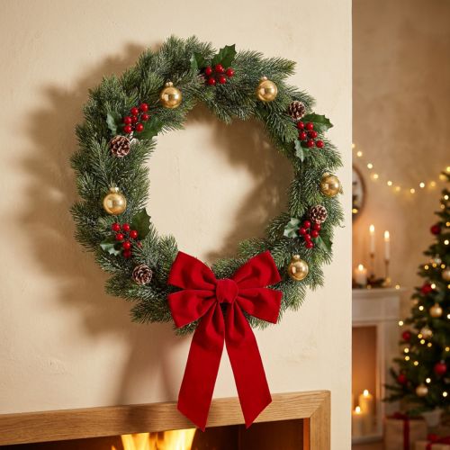 Corona de abeto artificial, decoración de pared, Navidad, abeto verde, purpurina, Ø45cm | Floristik24.es