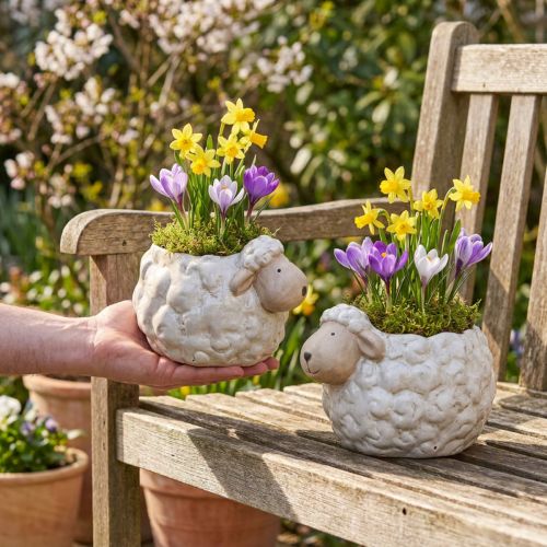 Maceta de cerámica con forma de oveja, macetero decorativo para jardín y hogar, 2 piezas | Floristik24.es