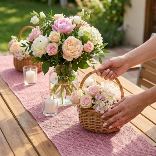 Camino de mesa yute cinta de yute cinta de mesa rosa AN15cm L10m | Floristik24.es