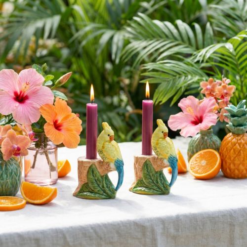 Candelabro exótico de cerámica con pájaros pintados a mano H14,5cm 2 uds | Floristik24.es