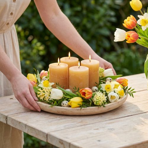Velas de pilar de color sólido, color miel, 70 x 100 mm, juego de 4 - decoración, uso todo el año, Pascua, fiesta en el jardín | Floristik24.es