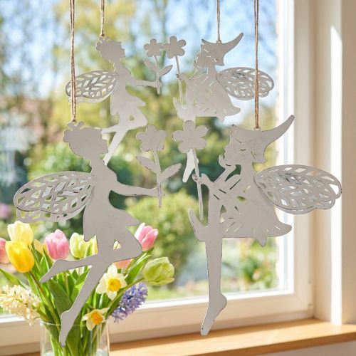 Elfos decorativos decoración de ventana resorte metal blanco H20cm 4 piezas | Floristik24.es
