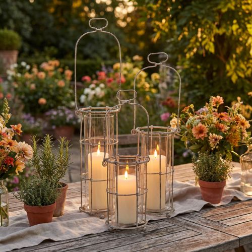 Farol de jardín, luz de viento de metal Ø8,5 cm H23/18,5/14,5 cm, juego de 3 piezas | Floristik24.es