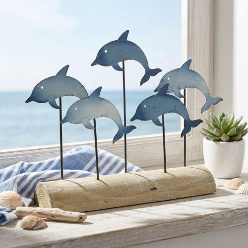 Delfines para ambientar, decoración marina, decoración marítima de metal H24.5cm L32.5cm | Floristik24.es