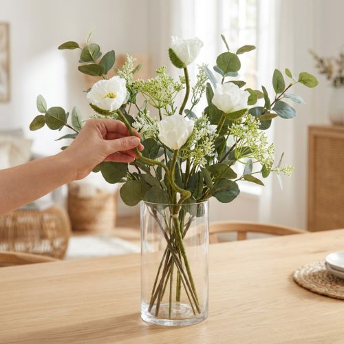 Flor artificial Amapola artificial Rosa blanca L55/60/70cm Juego de 3 | Floristik24.es