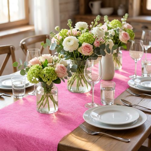 Artículo Camino de mesa decorativo de lana camino de mesa decorativo de lana rosa 23cm 25m