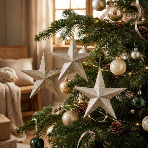 Estrellas purpurina para colgar champagne Ø21cm 3pcs | Floristik24.es