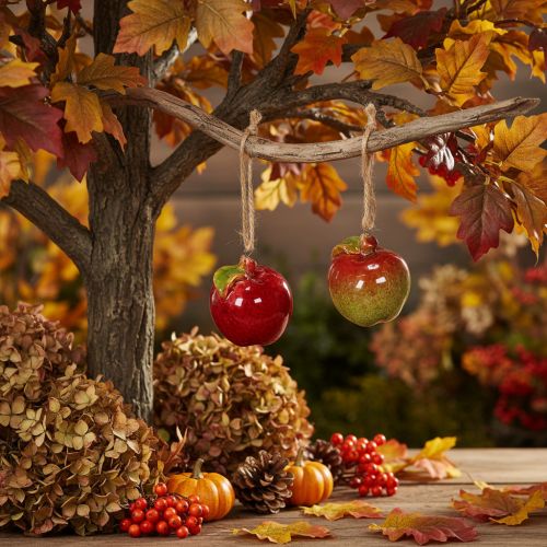 Manzana de cerámica decorativa de otoño para colgar, 5 cm, 4 unidades | Floristik24.es