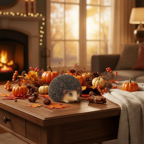 Artículo Figura decorativa de erizo, pequeño adorno de mesa para otoño, 8 cm
