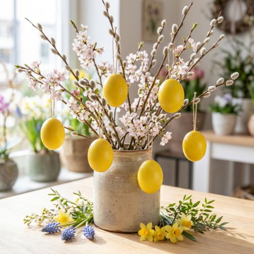 Huevos de Pascua huevos amarillos soplados huevo de gallina 5,5 cm 10 piezas | Floristik24.es