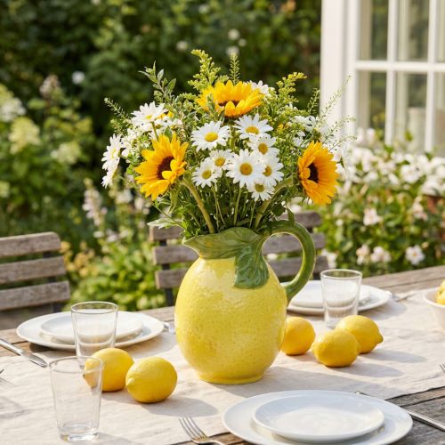 Jarrón de limón jarra decorativa de cerámica amarillo limón Al. 18,5 cm | Floristik24.es