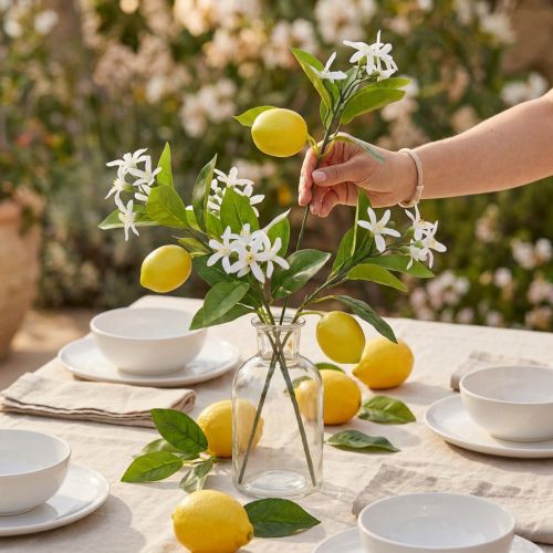 Artículo Deco rama limón y flores rama artificial decoración de verano 26cm 4pcs