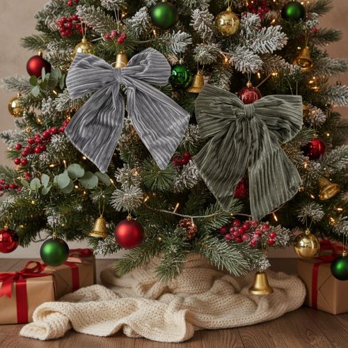Lazo decorativo colgante, lazo navideño, terciopelo, acanalado, 24 cm, 2 piezas | Floristik24.es