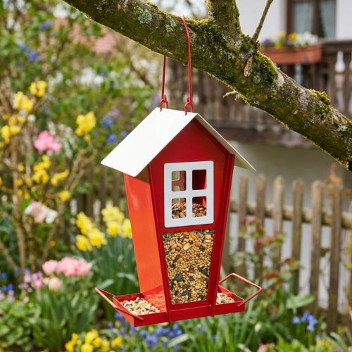 Comedero para pájaros Comedero para pájaros colgante rojo y blanco H21cm | Floristik24.es