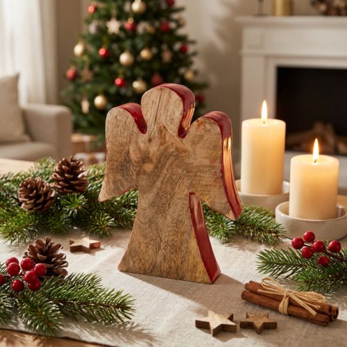 Figura decorativa ángel madera roja, naturaleza 15cm | Floristik24.es