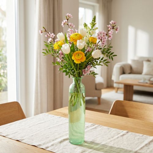 Jarrón de cristal para flores, jarrón decorativo en color verde, alto, Ø6,5 cm, H30 cm | Floristik24.es