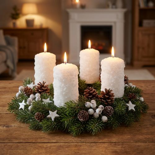 Juego de velas de Adviento con diseño de bola de nieve, color blanco. Velas de pilar de 100/60 mm para coronas de Adviento y decoraciones navideñas, paquete de 4. | Floristik24.es