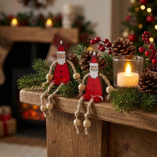Santa Claus figura sentada 6,5cm Rojo 12pcs | Floristik24.es