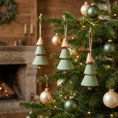 Adornos para árbol de Navidad, abeto para colgar, verde navideño/natural, 10 cm de alto y 24 cm de largo, 4 unidades. | Floristik24.es