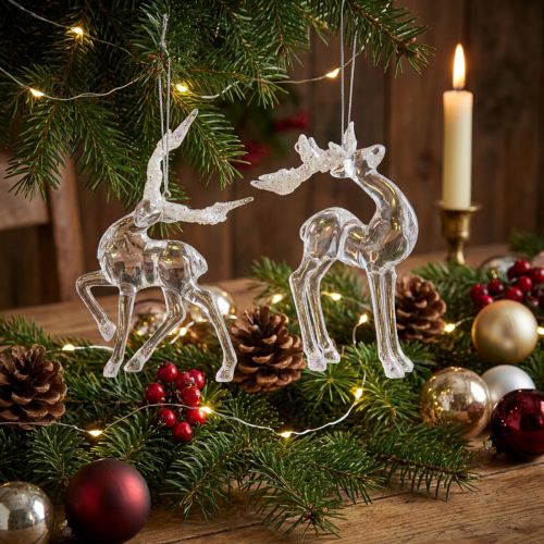 Artículo Decoración de árbol de Navidad ciervo figura decorativa acrílico 12,5/15cm 2 piezas