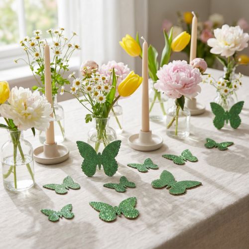 Decoración dispersa mariposa verde brillo 5/4/3cm 24 piezas | Floristik24.es