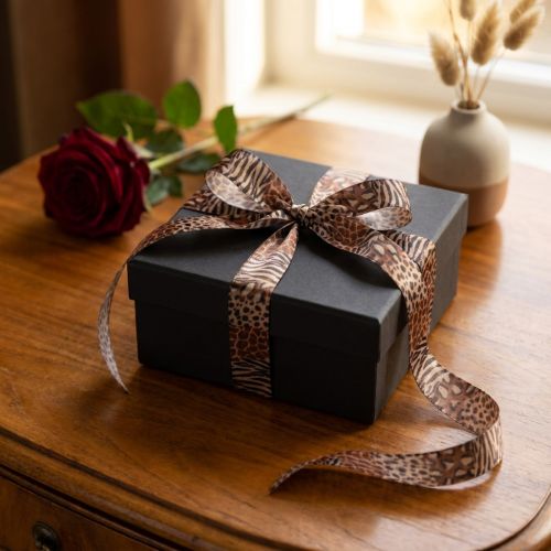 Artículo Cinta decorativa con estampado animal, diseño de leopardo, cinta de regalo, 25 mm de ancho, 20 m de largo