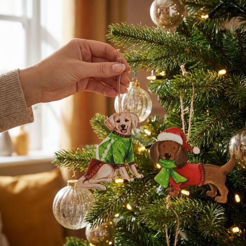 Adorno navideño de perro, adorno colgante decorativo, perro con bufanda y gorro, 12 cm, 2 piezas | Floristik24.es