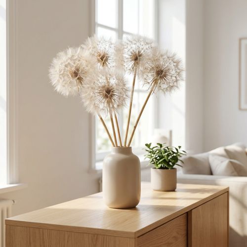 Diente de león gigante, flores secas decorativas para diseño de interiores moderno, 12 cm, 4 unidades | Floristik24.es