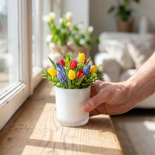 Maceta de cristal Ø7,8cm H8cm blanco | Floristik24.es