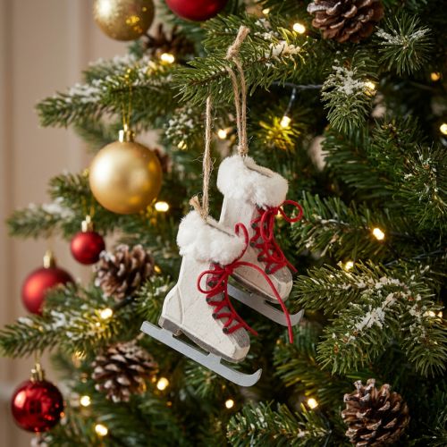 Patín de hielo de madera blanco para colgar 8cm 3uds | Floristik24.es