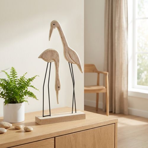 Soporte figura de madera par de grullas natural 27,5×13cm 2 piezas | Floristik24.es