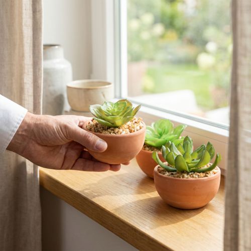 Plantas artificiales en macetas suculentas artificiales H9cm 3pcs | Floristik24.es