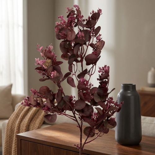Artículo Rama artificial decorativa Rama de eucalipto burdeos 66cm 2ud