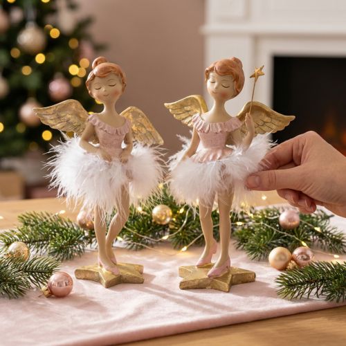 Ángel bailarina decorativo rosa, dorado Ø11,5 H15cm 2uds | Floristik24.es