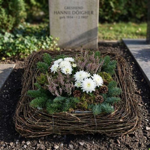 Cojín vegetal decorativo con ramitas naturales, 40x40 cm - Ideal para arreglos funerarios y decoración de tumbas, diseño de ratán natural | Floristik24.es