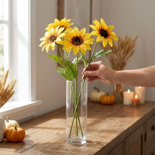 Girasoles Artificiales Flores Decorativas Amarillo 79cm 3uds | Floristik24.es