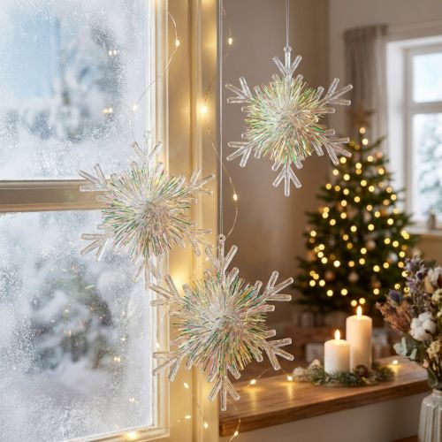 Artículo Copo de nieve decorativo de cristal de hielo para colgar Ø15cm 3ud