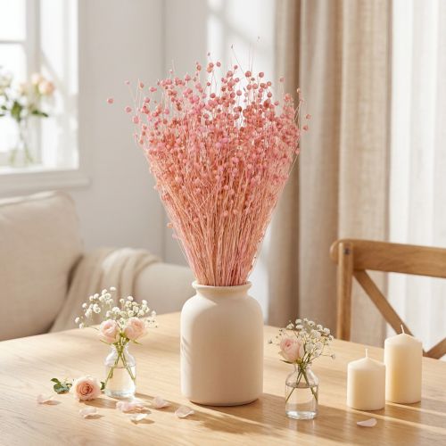 Artículo Hierba de lino seca decorativa rosa claro 50-55 cm 80 g Decoración de mesa