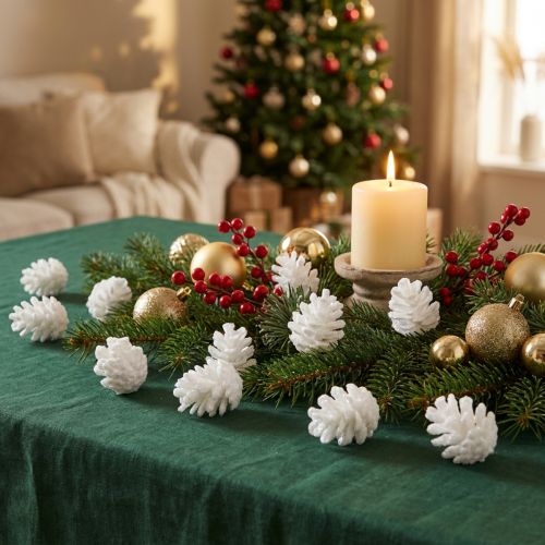 Conos decorativos purpurina blanca decoración dispersa decoración colgante 3,5 cm 45 piezas | Floristik24.es